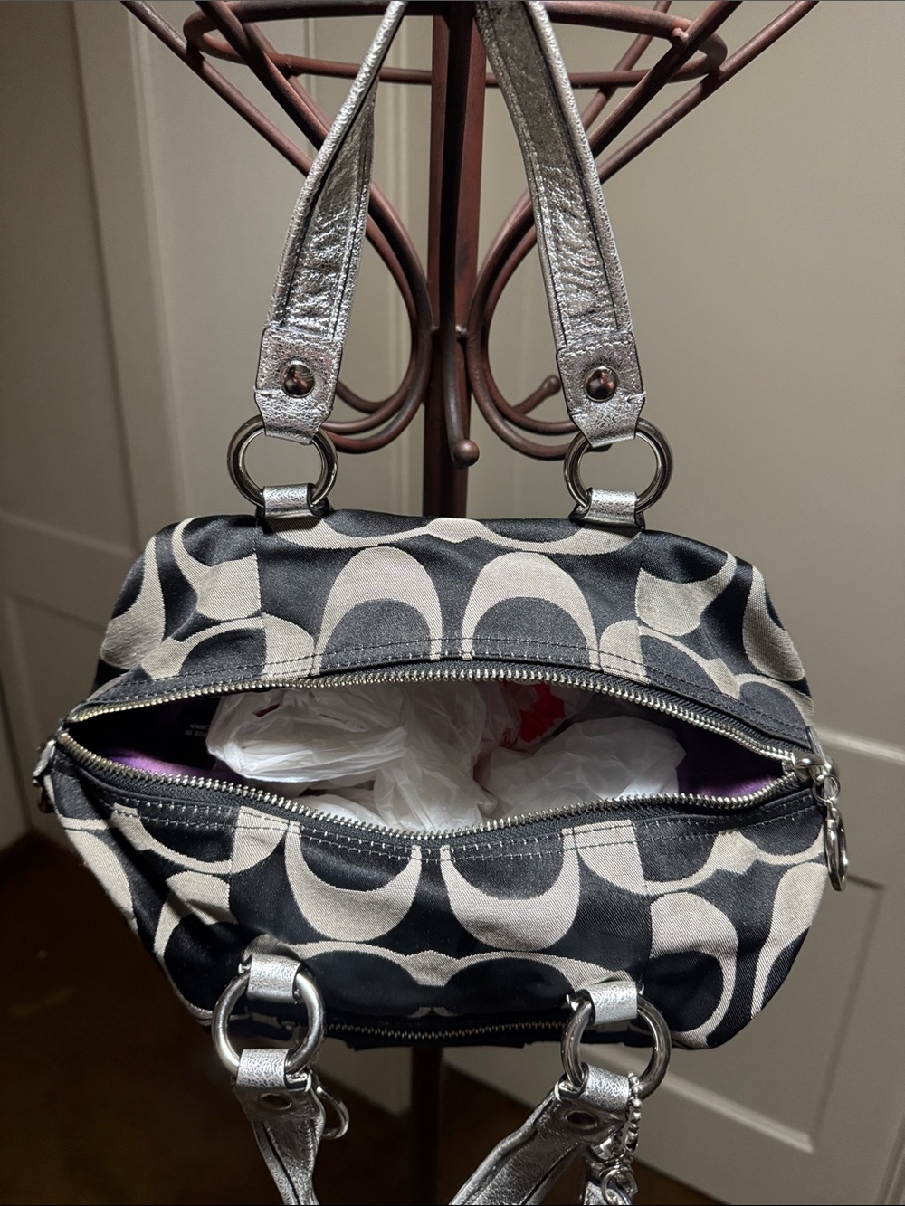Coach Black and Silver Signature Satchel - Picture 7 of 8